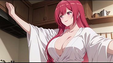 Anak Tiri Pulang Cepet, Lihat Istri Bapak Masak Cuma Pakai Jubah Tipis. Kureha Enomoto Cosplay Hentai (ai-generated)